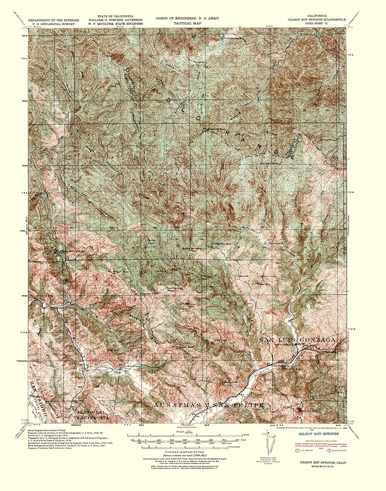 Gilroy Hot Springs California Quad - USGS 1940