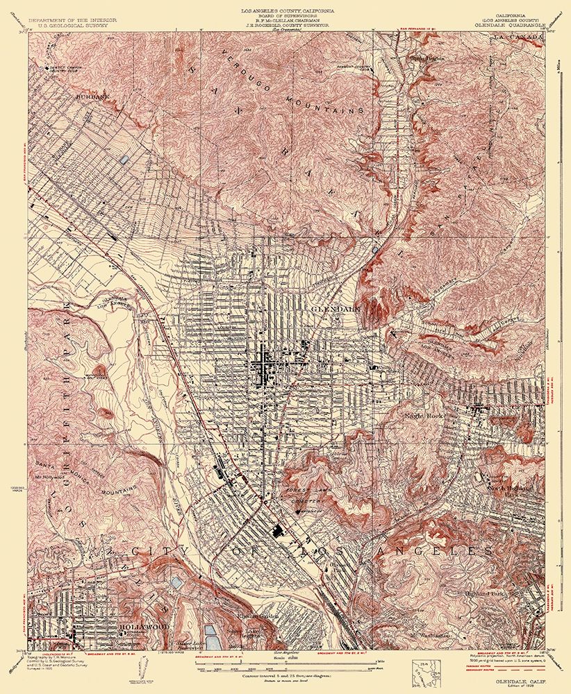 Glendale California Quad - USGS 1928