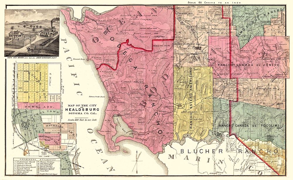 Healdsburg California Landowner - Thompson 1877
