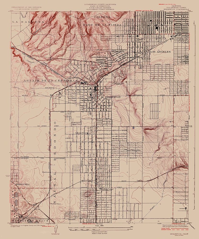 Inglewood California Quad - USGS 1924