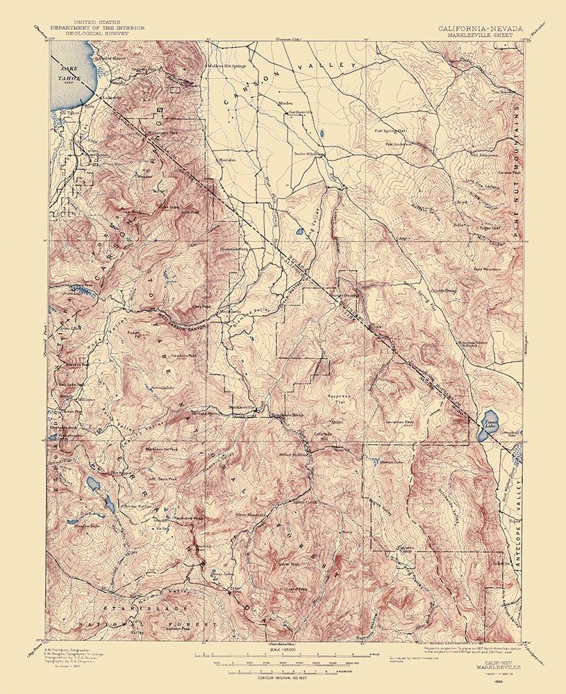 Markleeville California Nevada Sheet - USGS 1889
