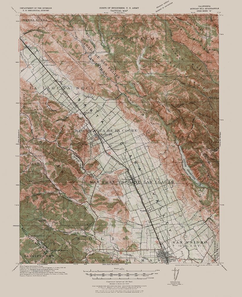 Morgan Hill California Quad - USGS 1940