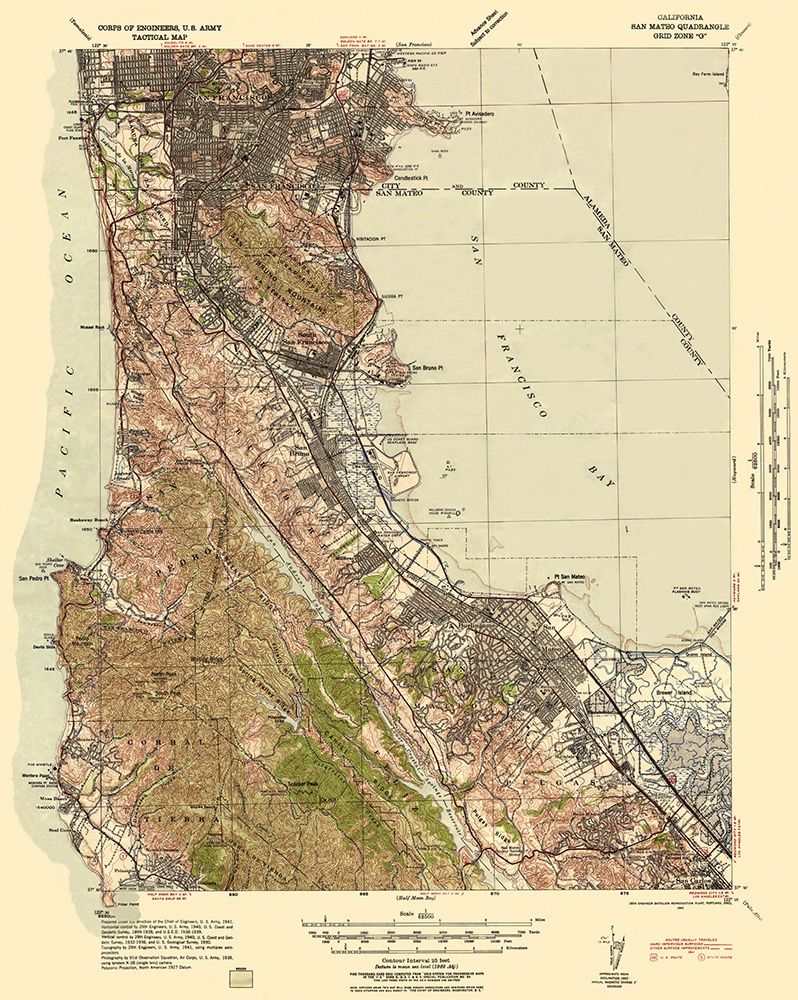 San Mateo California Tactical Quad - US Army 1942