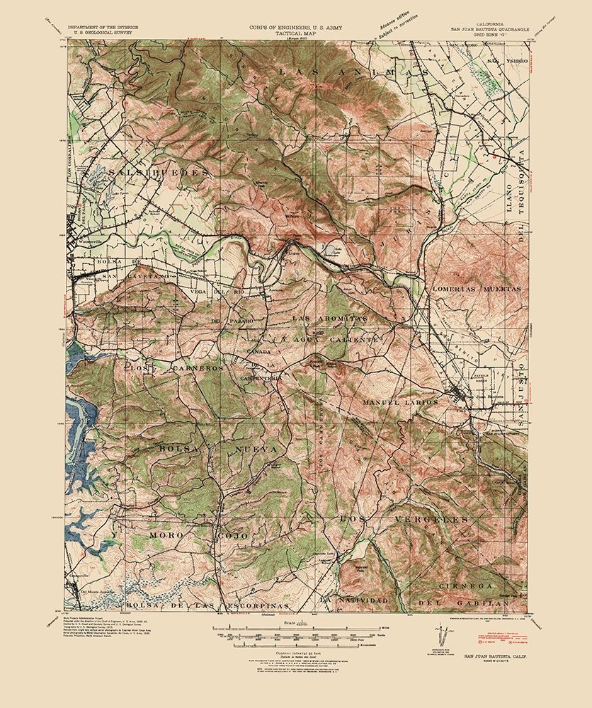 San Juan Bautista California Quad - USGS 1940