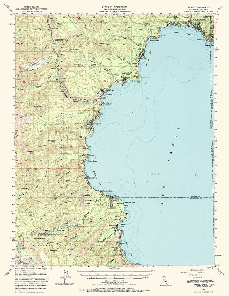 Tahoe California Nevada Quad - USGS 1955