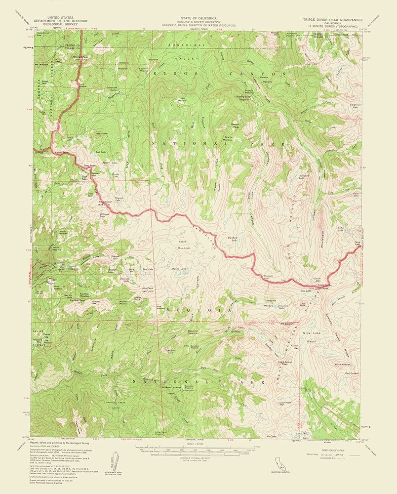 Triple Divide Peak California Quad - USGS 1956