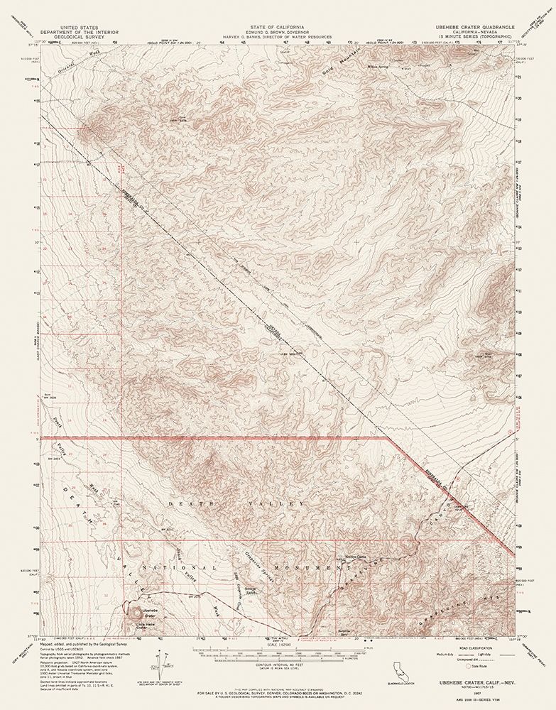 Ubehebe Crater California Nevada Quad - USGS 1957