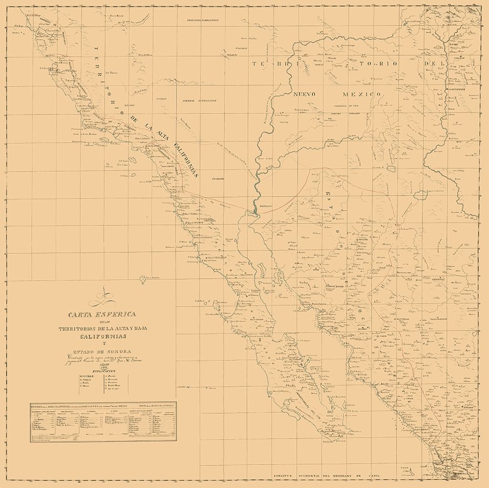 California, Part of New Mexico - Narvaes 1823