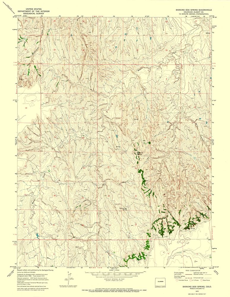 Barking Dog Spring Colorado Quad - USGS 1970
