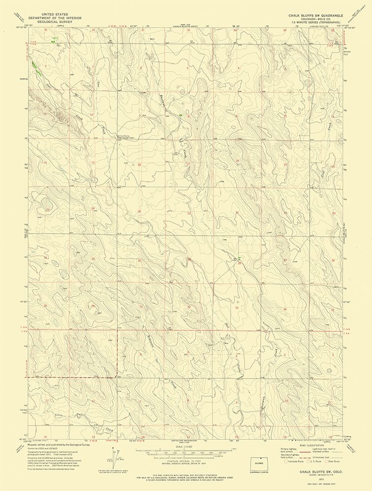 Chalk Bluffs SW Colorado Quad - USGS 1972