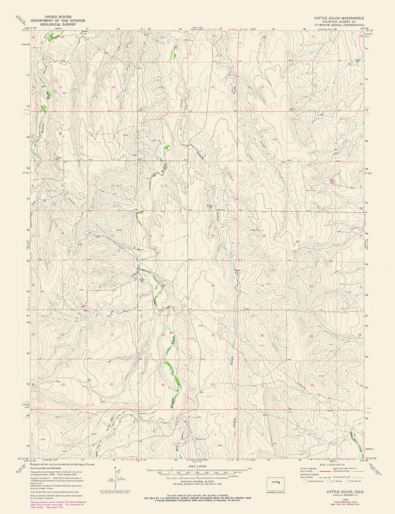 Cattle Gulch Colorado Quad - USGS 1978