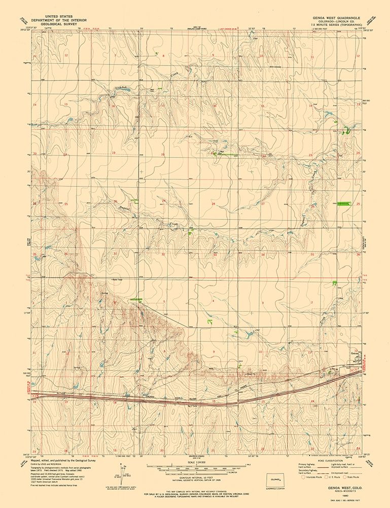 Genoa West Colorado Quad - USGS 1980