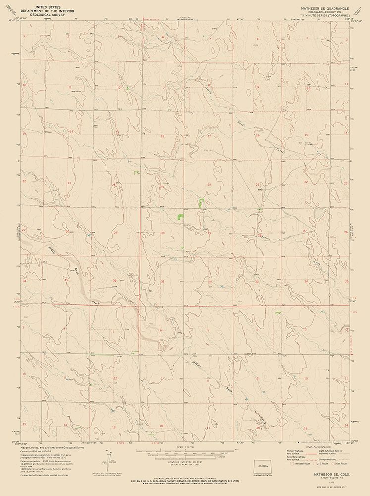 South East Matheson Colorado Quad - USGS 1970