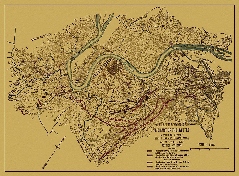 Chattanooga Chart of Battle Tennessee - Sneden