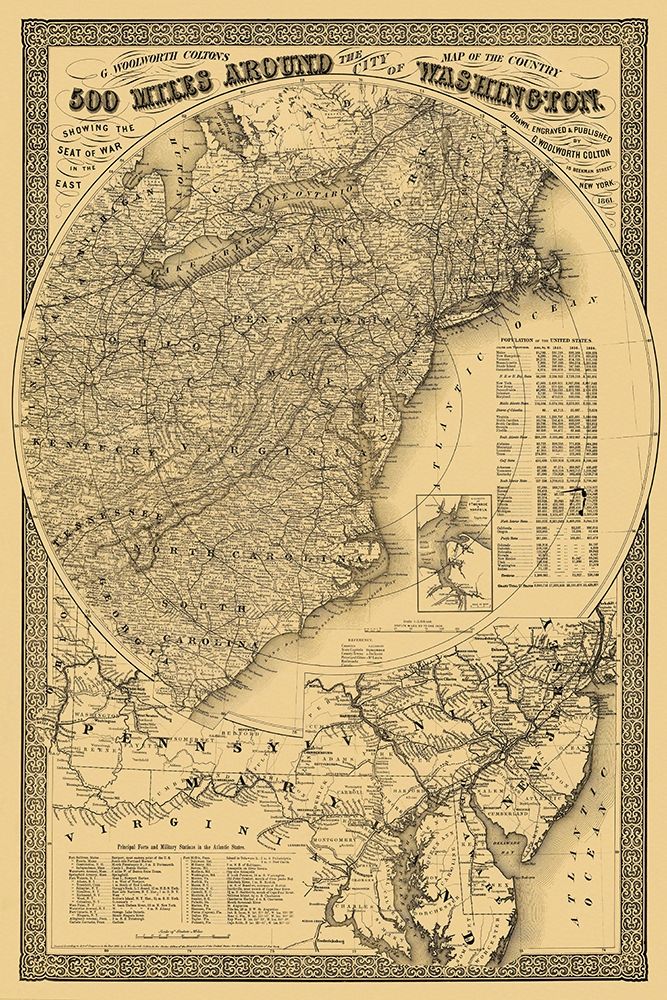 Washington DC 500 Miles Around - Colton 1861