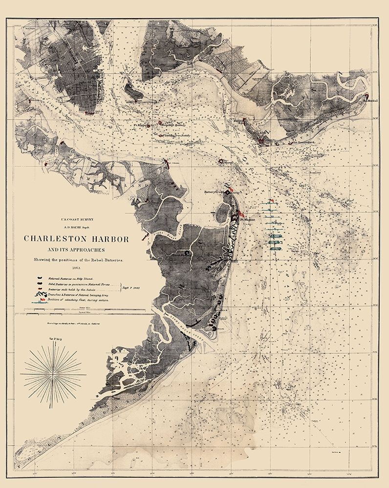 Charleston Harbor South Carolina - Bache 1863