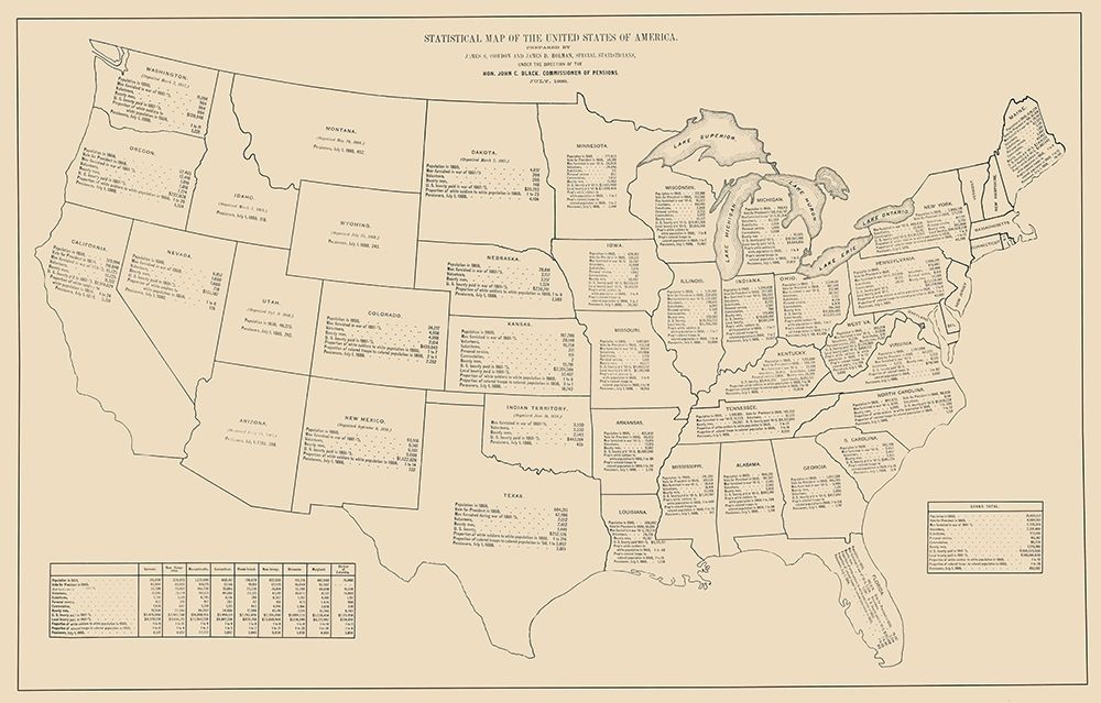 Statistical United States of America - Black 1888
