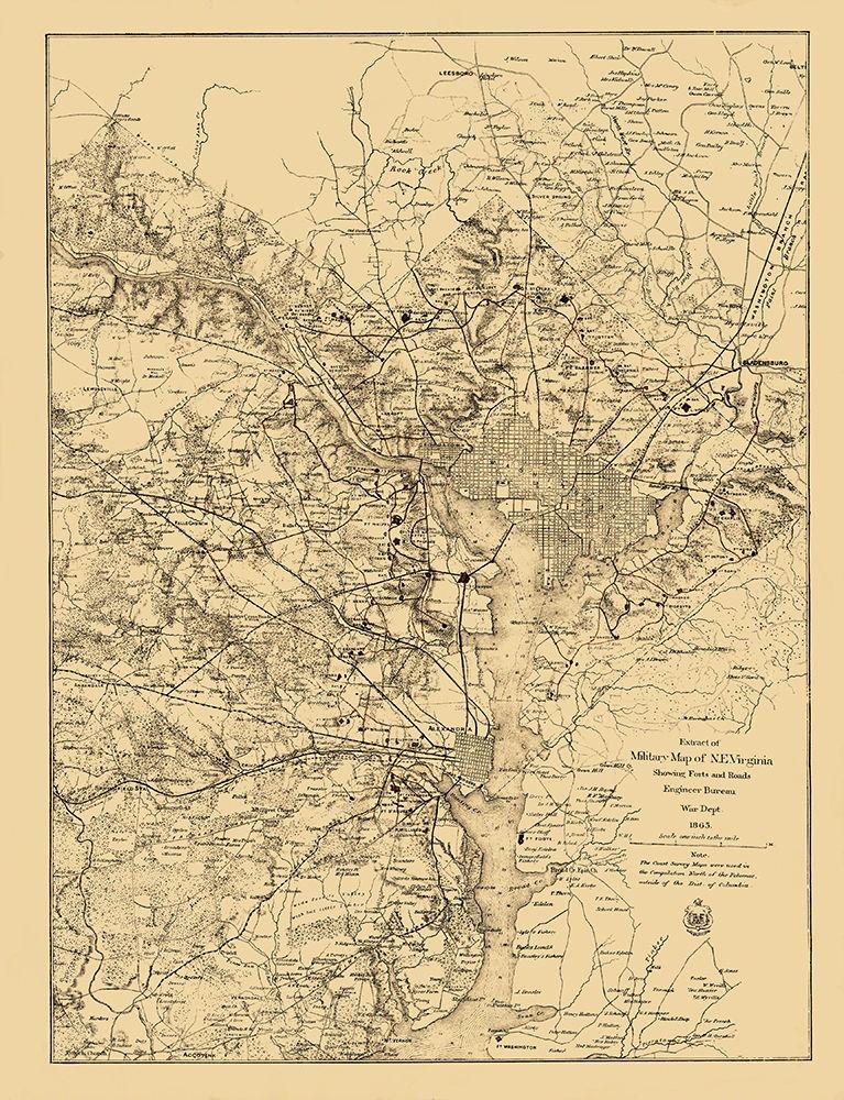 Civil War Virginia Forts Roads - US War Dept 1865