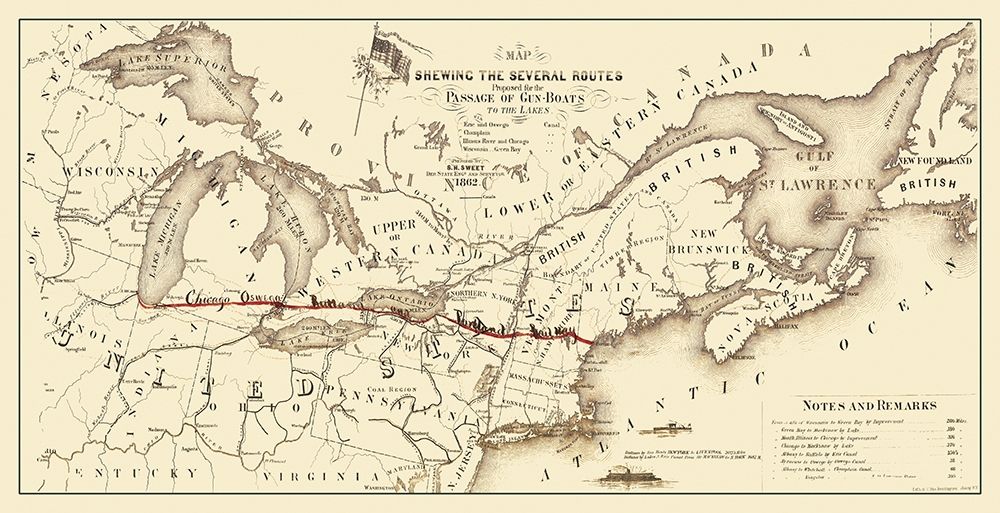 Gunboat Routes United States Canada - Sweet 1862