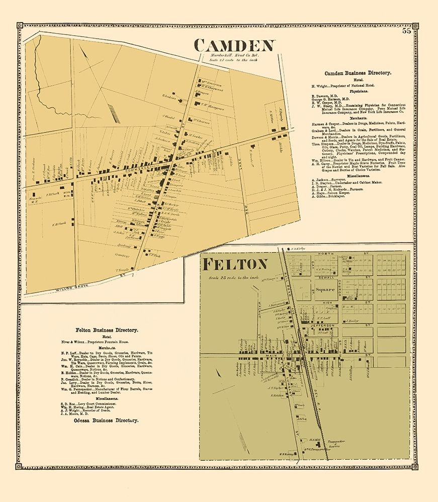 Camden, Felton Delaware Landowner - Beers 1868