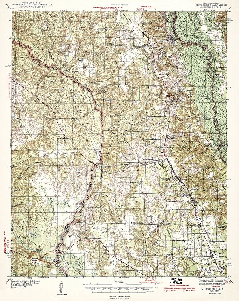 Muscogee Florida Alabama Quad - USGS 1943