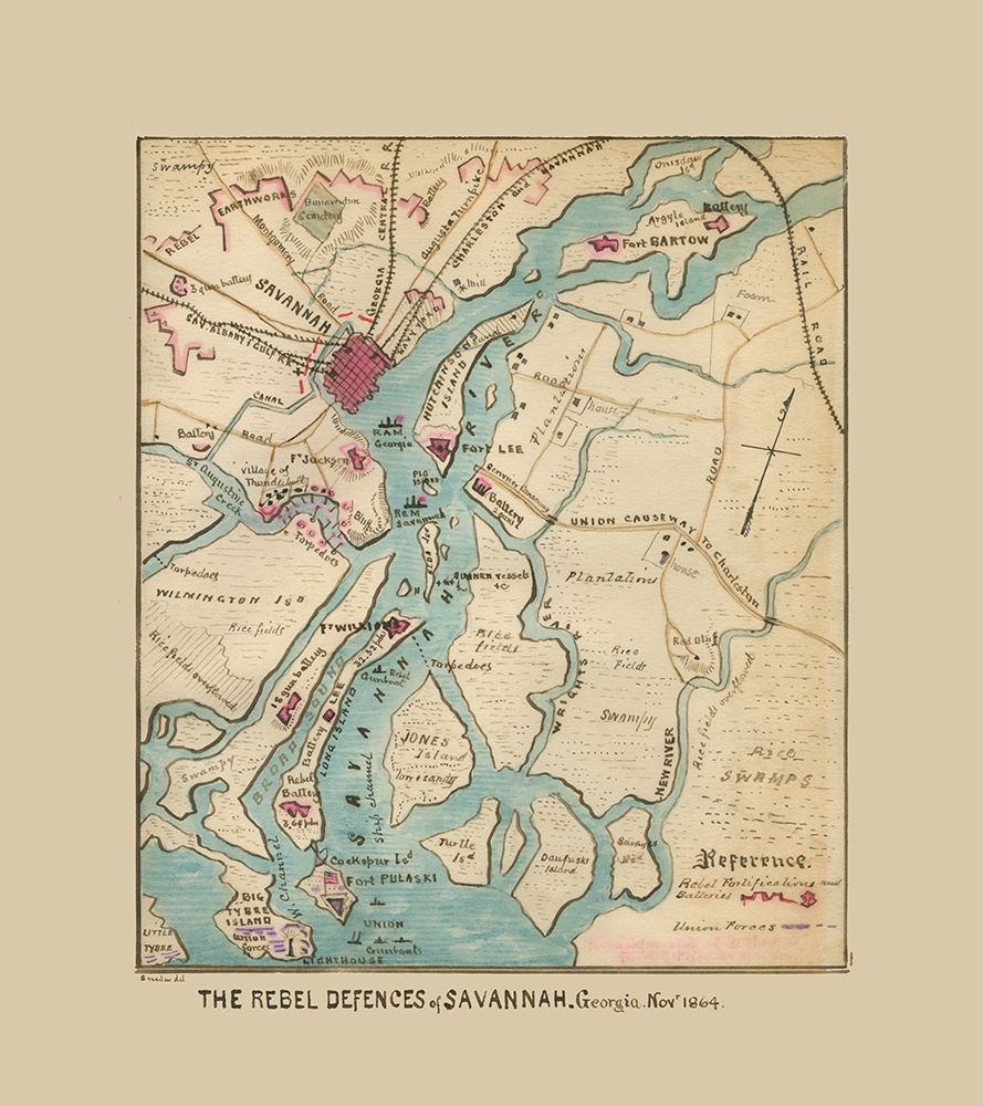 Savannah Georgia Defences - Sneden 1864