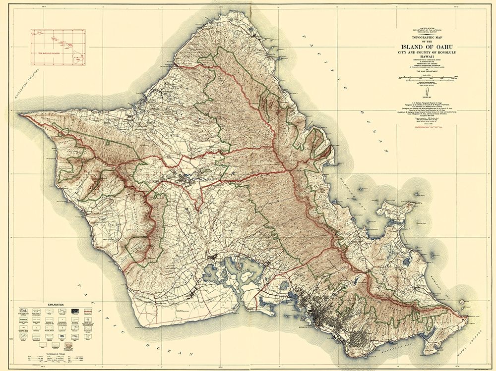 Oahu Island Hawaii - USGS 1938