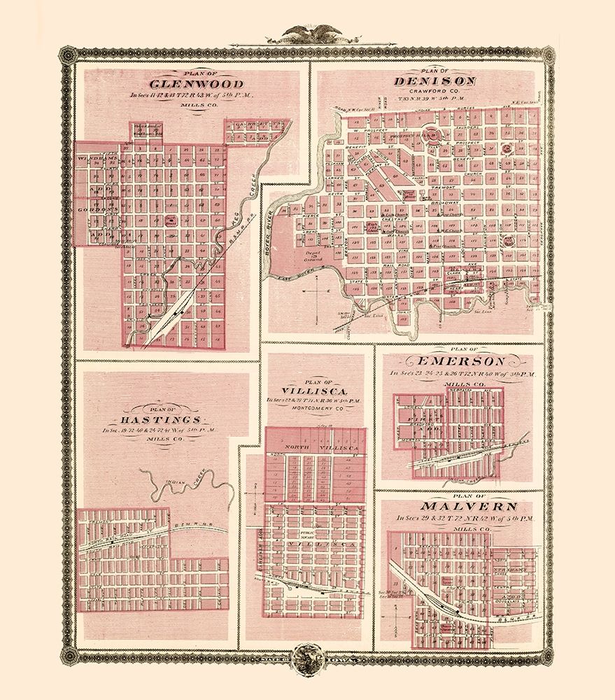 Glenwood, Denison, Hastings Iowa - Andreas 1874