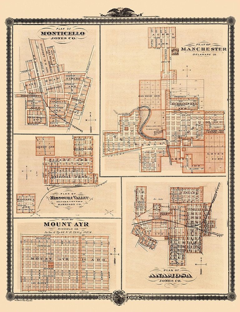 Monticello, Mount Ayre, Anamosa Iowa - Shober 1875