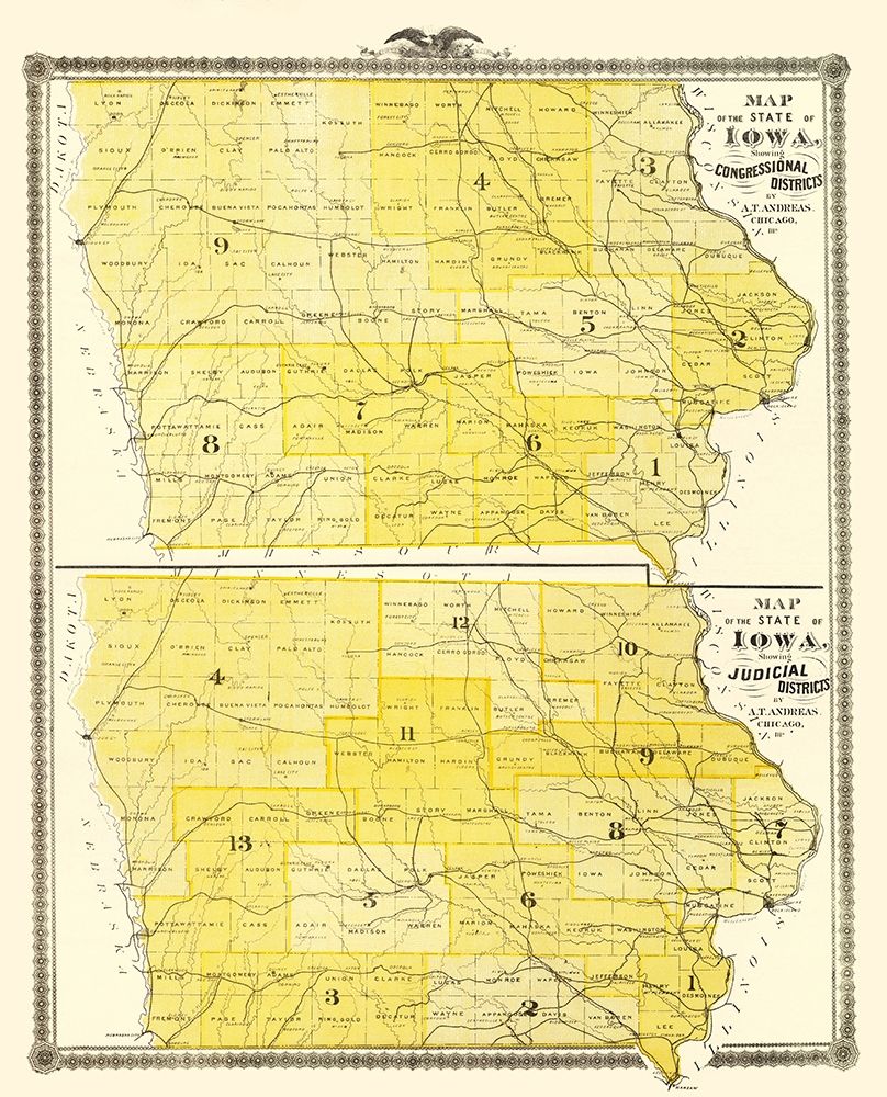 Iowa with Congressional, Judicial Districts  1874