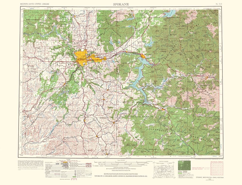 Spokane Washington Idaho Montana Quad - USGS 1965