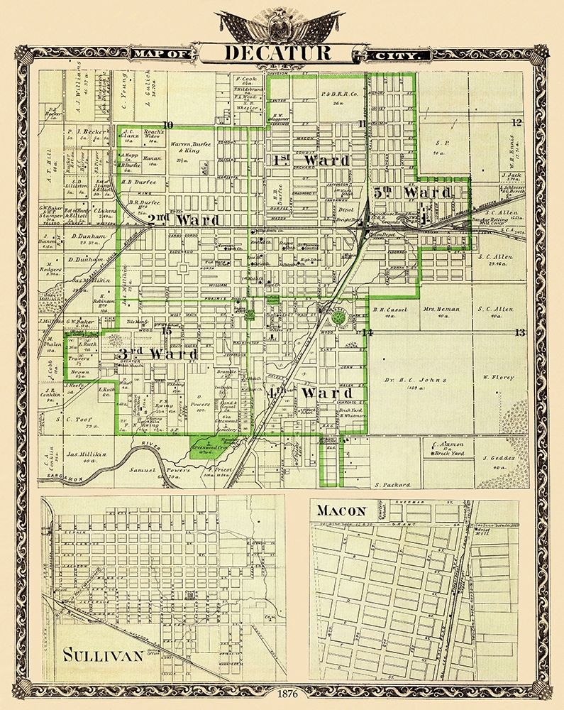 Decatur, Sullivan Illinois Landowner - Warner 1876