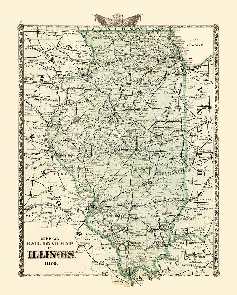 Illinois Railroad Map - Beers 1876