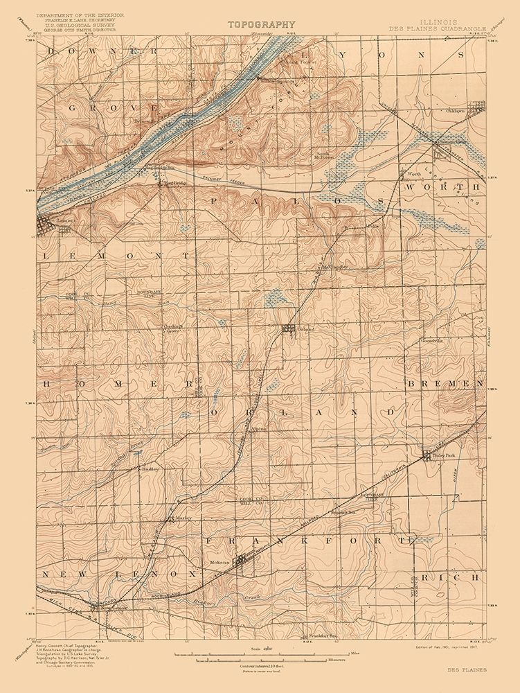 Illinois des Planes Quad - USGS 1917