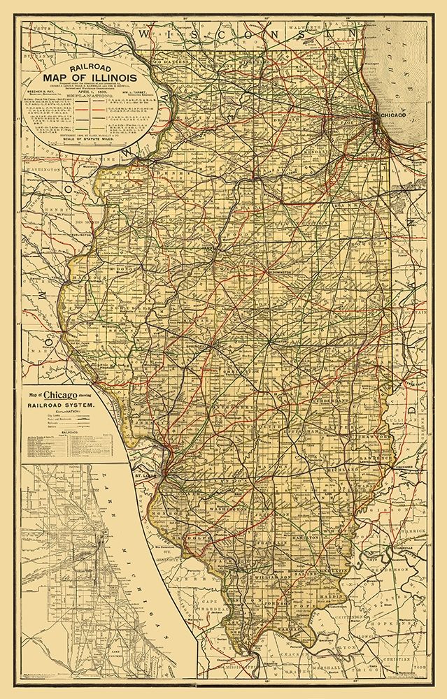 Illinois Railroad - Rand McNally 1898