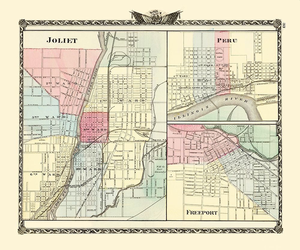 Joliet, Peru, Freeport Illinois - Warner 1870