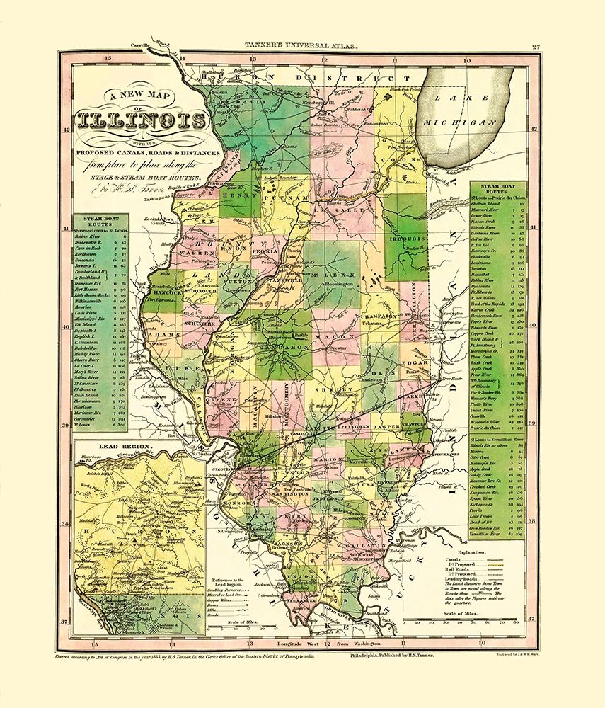 Stage, Steam Boat Routes - Tanner 1836
