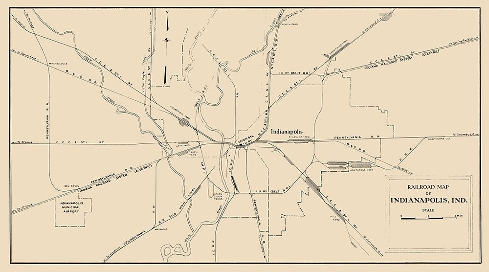 Indianapolis Indiana Railroad Map 1950
