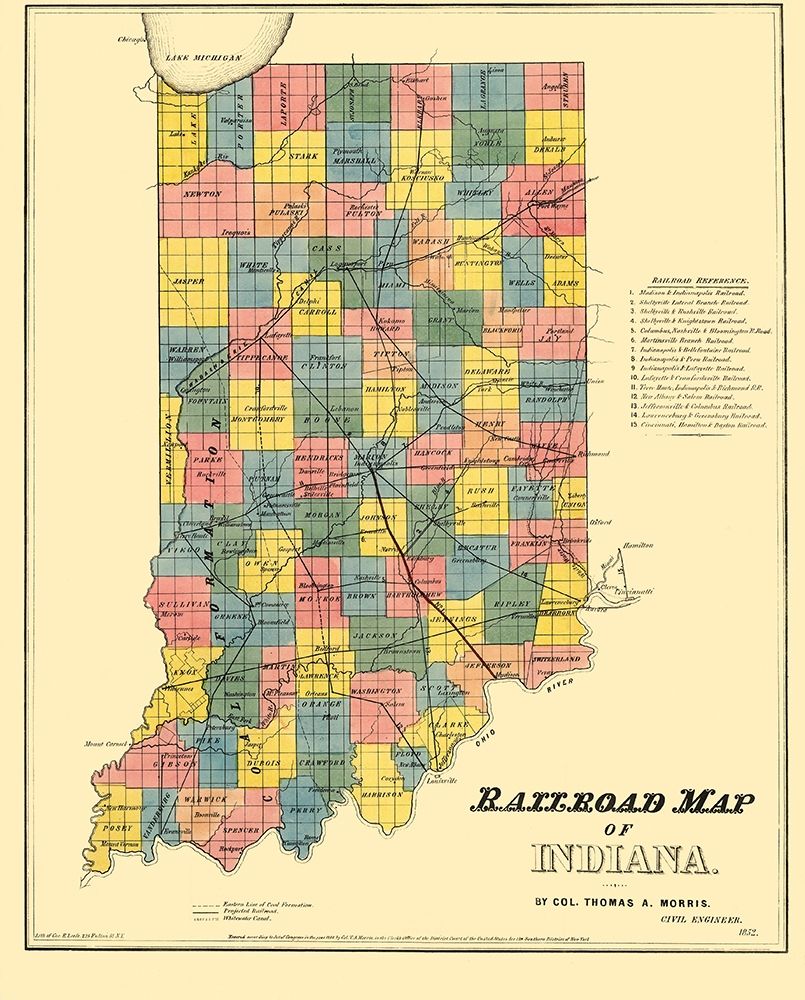 Railroad Map of Indiana - Morris 1852