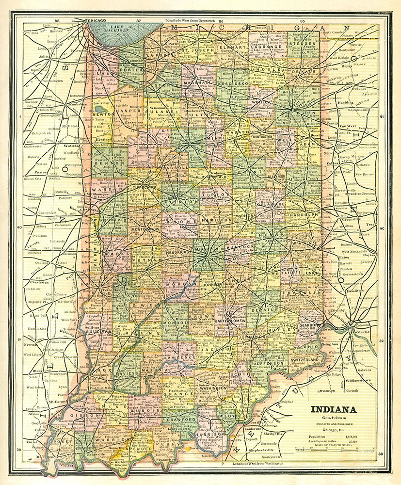 Indiana - Cram 1886