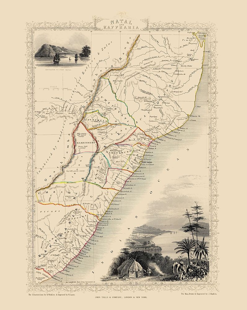 Natal Kaffraria South Africa - Tallis 1851