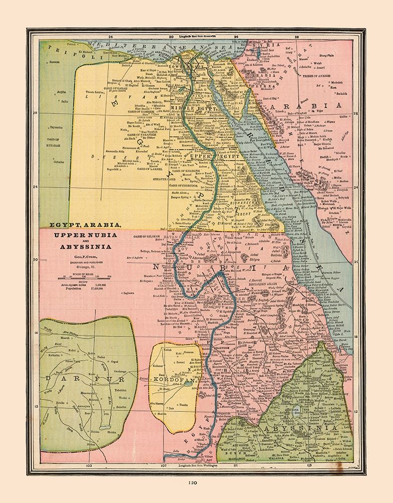 Egypt Arabia Upper Nubia Abyssinia - Cram 1888