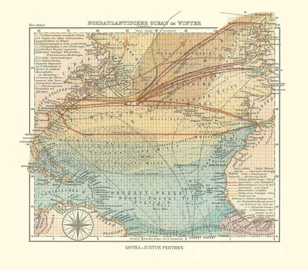 North Atlantic Ocean in Winter - Perthes 1914