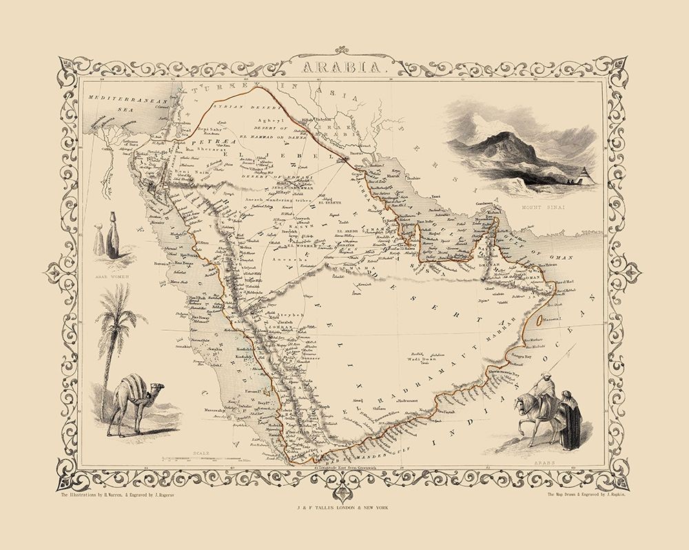 Arabian Peninsula Middle East - Tallis 1851