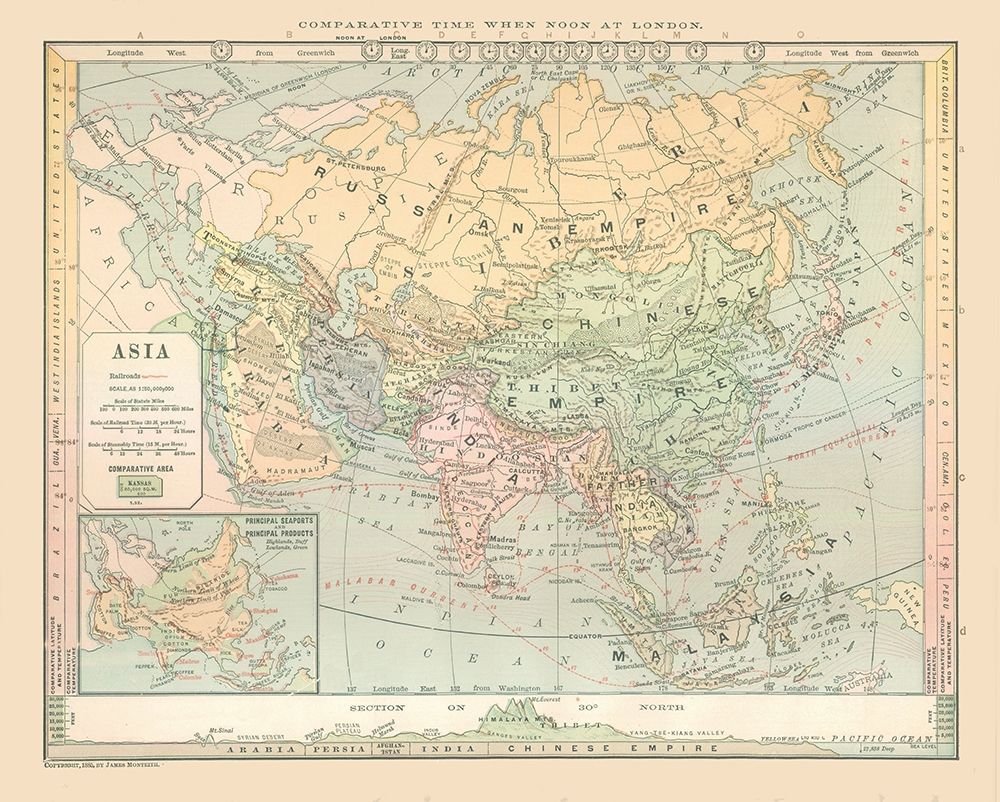 Asia Elevation - Monteith 1882