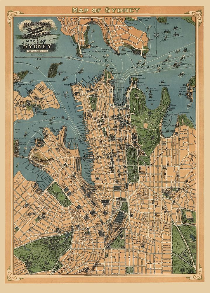 Sydney Australia Aeroplane View - Robinson 1922