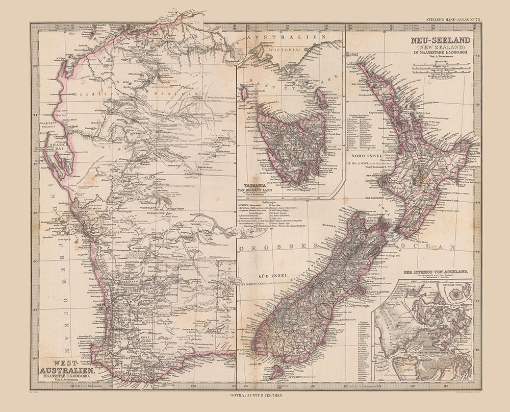 West Australia New Zealand - Stieler  1885