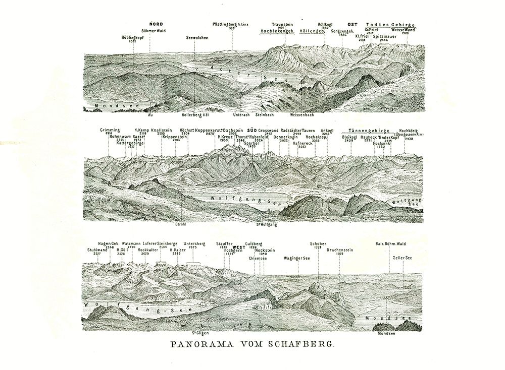 Schafberg Panorama Austria - Baedeker 1896