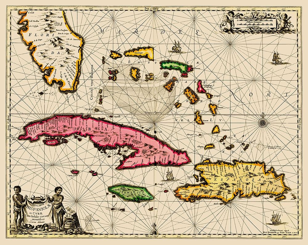 Sea Chart Bahamas Cuba Jamaica - Jansson 1650