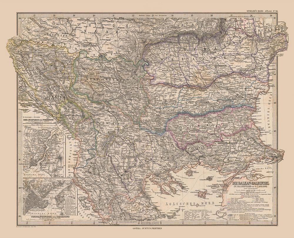 Balkan Peninsula Europe - Stieler 1885